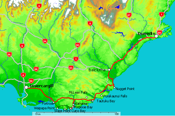 Map of Catlins Coast from Invercargill to Dunedin Map of Catlins Coast from Invercargill to Dunedin